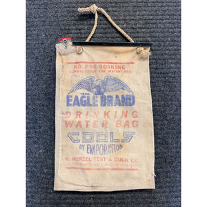 Vintage Eagle Brand Drinking Water Bag with Lid and Rope for Hanging